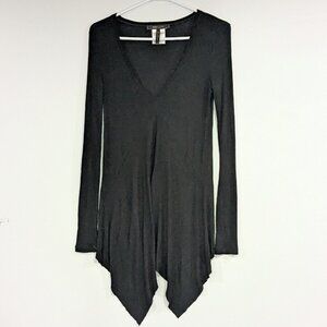 *3/$10* BCBG Max Azria Long Sleeve Unfinished Hem V-Neck Top Black Size XS